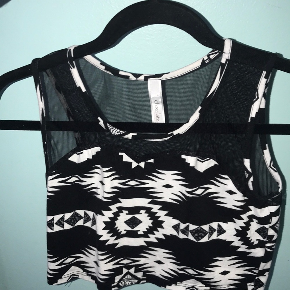 Black and white mesh crop top